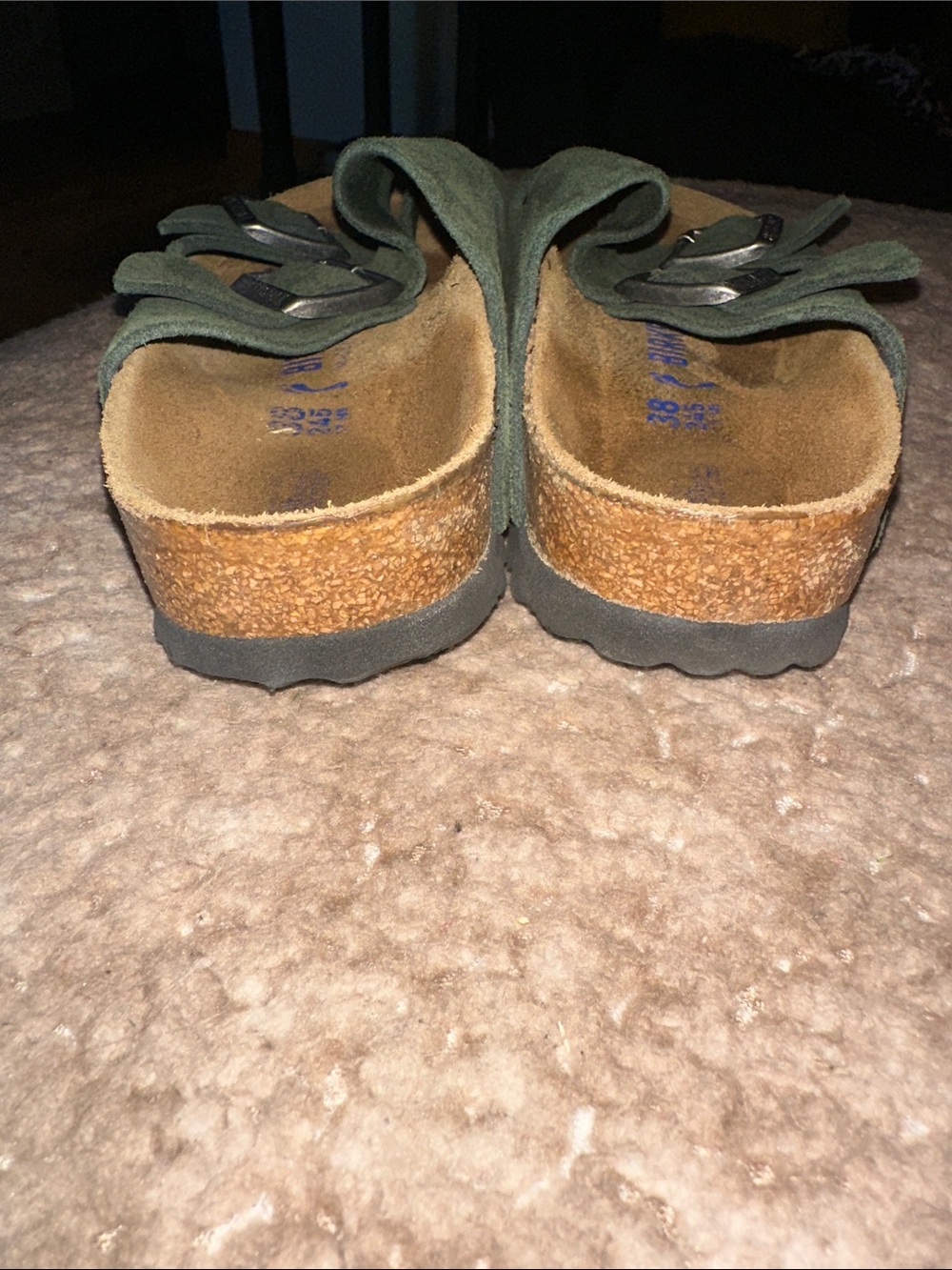 Woman’s Suede Buckle Sandals - Olive Green - Picture 4 of 6